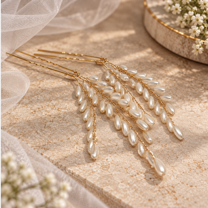 Isabella Gold Pearl Hair Pins (Set of 2)