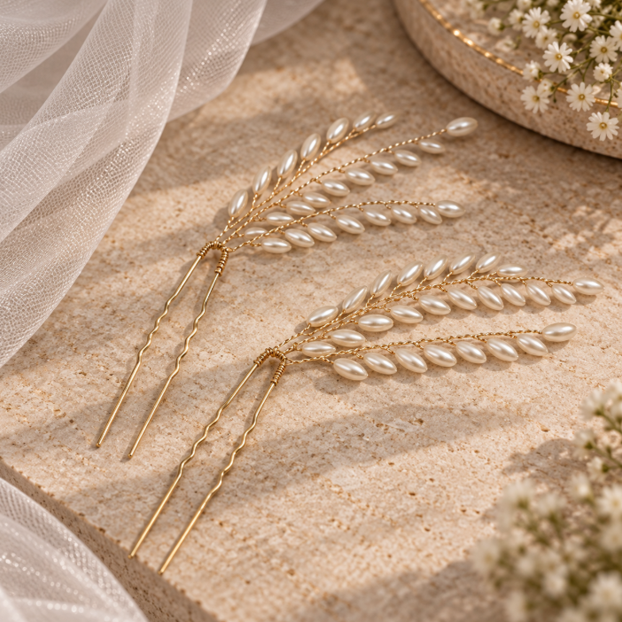 Isabella Gold Pearl Hair Pins (Set of 2)